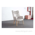 Buttoned Grey Velvet Fabric Armed Leisure Chair